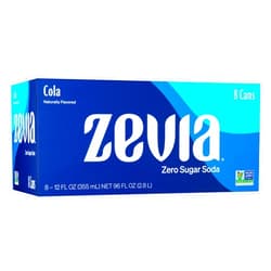 Zevia Zero Sugar Soda, Cola, 12 oz Cans (8-Pack) – Naturally Sweetened, Non-GMO Project Verified, Gluten-Free, Vegan