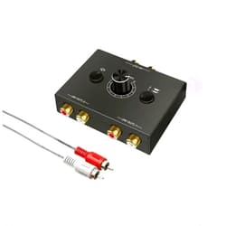 SAIZHUO RCA Stereo Audio Switcher R/L Audio Selector Splitter 2(1)-in-1(2)-Out Audio Selector Switch Box with One Key Mute and Switch Compatible Active Speaker,PC,Ipad,etc