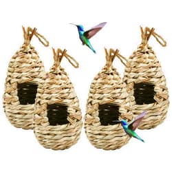 Yesland 4 Pack Hand Woven Hummingbird House, 9 x 4 Inches Bird Hut and Hummingbird Houses Nest, Small Hanging Bird & Chickadee House for Finch & Canary in Outdoor