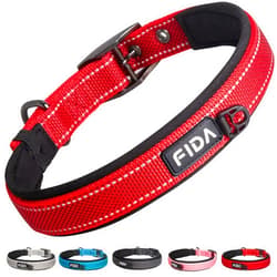 Fida Heavy Duty Dog Collar, Ultra Comfortable Soft Neoprene Padded, Adjustable Reflective Nylon Pet Collar with Durable Metal Belt Buckle for Medium Breeds (M, Red)
