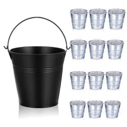 Patelai Drip Grease Bucket Can with 12 Pieces Disposable Foil Pads Grills Bucket Pads Wood Pellet Grills Replacement for Camp Wood Pellet Grill BBQ Accessories (Black)