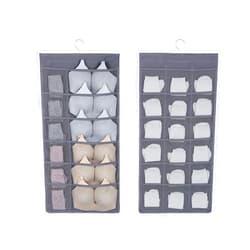 ACQTULOU Bra and Underwear Hanging Storage Organizer, Wall Shelves Space Saver Bag, Dual Sided Wardrobe Closet Hanging Storage Bag for Underpants, Lingerie, Socks(12+18 Pockets, dark grey02)