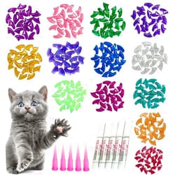 YMCCOOL 100pcs Cat Nail Caps Glitter Cat Paw Covers Kitten Nail Caps Pet Tips with Adhesives and Applicators Medium