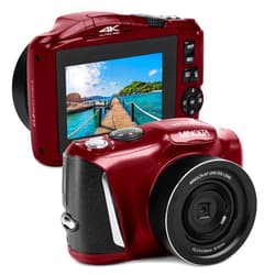 Minolta 64MP Digital Camera – 4K Ultra HD Video at 60FPS, 16x Digital Zoom, WiFi, CMOS Sensor, 3-inch LCD Display, Auto Exposure - Includes 32GB Memory Card, Rechargeable Battery (Red)
