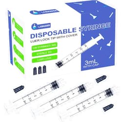 LabAider 100 Pack 3ml Syringes Luer Lock Syringe without Needle, Individually Sterile Wrapped, with Cap