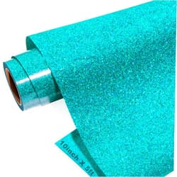 GIRAFVINYL Teal Glitter HTV Heat Transfer Vinyl, Glitter Teal Iron on Vinyl - 10” x 5ft Waterproof Aqua Vinyl for T-Shirt, Clothing Embellishment