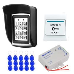 Diginex HFeng DIY RFID Access Control System Kit for Home Outdoor Waterproof Cover + RFID Keypad + DC12V 3A Power Supply + Door Exit Button + 15pcs EM4100 Key Cards (Without Lock)