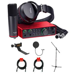 Kellards Focusrite Scarlett 2i2 USB-C Audio Interface (4th Generation) with Tripod Mic Stand + Boom, Headphone Holder, Pop Filter & 2x XLR Cable Bundle