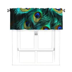 FZQVSLCM Valance for Windows Blackout Small Kitchen Curtain Valance Close-Up of Peacock Feathers Farmhouse Window Treatments 1 Panel Bathroom Window Curtains for Living Room Cafe 54