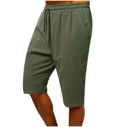 TFHENGQQ Men's Cotton Linen Harem Capri Pants Lightweight Loose 3/4 Shorts Drawstring Elastic Waist Casual Beach Yoga Trouser