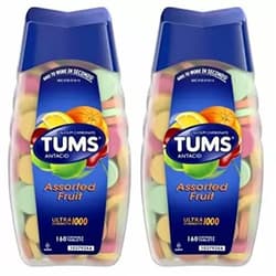 TUMS Ultra Strength Antacid Tablets for Chewable Heartburn Relief and Acid Indigestion Relief, Assorted Fruit, 2 Count