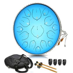 Aogbra Steel Tongue Drum, 15 Notes 14 inch D-Key - Handpan Percussion Instrument - Tank Chakra Drums with Padded Travel Bag, 2 Mallets, for Meditation, Decompression, Music and Gift (Aqua Blue)