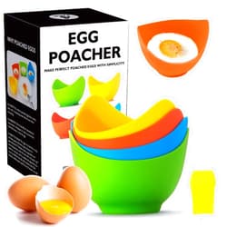 LTWQLing Egg Poacher - Poached Egg Cooker with Ring Standers, Food Grade Non Stick Silicone Egg Poaching Cup for Microwave or Stovetop Egg Poaching, with Extra Silicone Oil Brush, BPA Free, 4 Pack