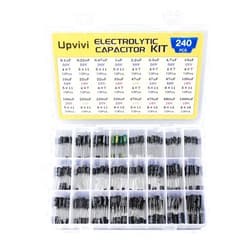 Upvivi Electrolytic Capacitor Assortment Kit 24 Values 240pcs 0.1uF to 1000uF 10V 16V 25V 50V in-line Aluminum Capacitors Set