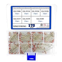 XINGYHENG 175pcs 7Values 5mm Photoresistor Optoresistor Photo Light Sensitive Resistor Assortment Kit (GL5506 /GL5516 /GL5526 /GL5528 /GL5537 /GM5539 /GL5549) (LDR Photo Resistors Light-dependen)
