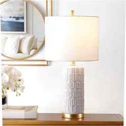 SAFAVIEH Lighting Collection Phoenix Modern Contemporary White Ceramic 25-inch Bedroom Living Room Home Office Desk Nightstand Table Lamp (LED Bulb Included)