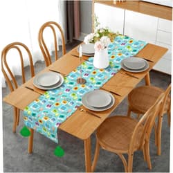 Pevtufa Linen Table Runner, Farmhouse Macrame Table Runners 14 X 60inches for Dining Table Decor, Wedding, Party and Dresser Decor-World Travel1