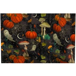 Spoonflower Fabric - Halloween Ghost Cottagecore Mushrooms Pumpkins Whimsical Spooky Printed on Chiffon Fabric Fat Quarter - Sewing Fashion Apparel Dresses Home Decor