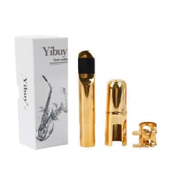 Yibuy Gold Plated Brass B-flat Tenor Saxophone Sax Mouthpiece with Cap Ligature 7#