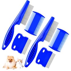 BRILLIRARE 6 Pack Flea Lice Comb, Stainless Steel Dog Cat Grooming Combs with Rounded Teeth, 2-in-1 Double Sided Professional Pet Tear Stain Remover, Dematting Tool for Small, Medium & Large Pets