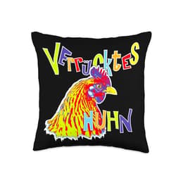 Hühner Fans Crazy Chicken Throw Pillow, 16x16, Multicolor