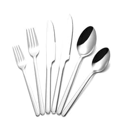 KINGSTONE 24-Piece Silverware Set with Steak Knives, Flatware Set for 4, Stainless Steel Tableware Cutlery Set for Home Restaurant, Mirror Finish,Modern Design
