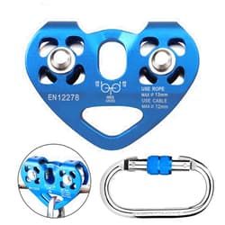Youngneer Elefama Climbing Zip Line Pulley 30KN Double Tandem Speed Dual Trolley with 25kN Carabiner for 1/4 5/16 3/8 1/2 Cable for Zipline Climbing Rescue Pulley