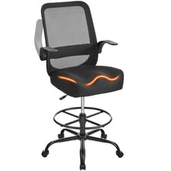 KWKSV Drafting Chair for Standing Desks, 500LBS Capacity Tall Office Chair with Adjustable Height, Foot Ring, Flip-Up Armrests, Thick Curved Seat for Home Office, Drawing, and Creative Work