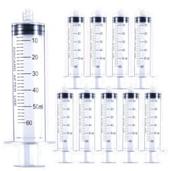 LabAider 10 Pack 60ml/cc Luer Lock Syringe Large Syringes Without Needle, Individually Wrapped for Scientific Labs, Measuring Liquid, Dispensing, Oil or Glue Applicator, 50mL-60mL Syringe