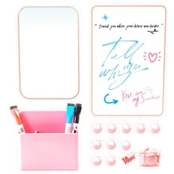 Belle&Beau Locker Accessories Back to School Supplies Kit 22 PCS Locker Organizer School Decorations for Girls Include Whiteboard, Mirror, Pen Holder, Markers, Round Magnets, Magnetic Strips, Pink