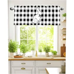 Litter Star Kitchen Window Valance Easter Bunny Curtain Valance for Living Room, Black and White Buffalo Plaid Rod Pocket Short Curtain Panels Rabbit Checkered Window Treatment Drapes for Bedroom Bathroom Decor
