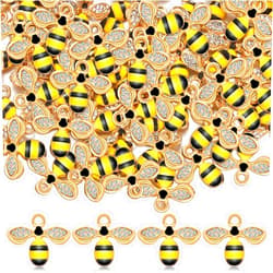 Junkin 100 Pcs Enamel Bee Charms Bee Rhinestone Charms Pendants Rhinestone Honeybee Embellishments Crafting for Easter DIY Handmade Crafts Jewelry Accessories Necklace Bracelet Earrings Making Supplies