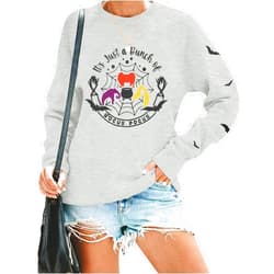 MOUSYA It's Just A Bunch of Hocus Pocus Sweatshirt Women Halloween Sanderson Sisters Graphic Long Sleeve Pullover Shirt