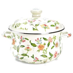 Jucoan 5 Quart Enamel Stockpot with Lid, Green Floral Enamelware Cooking Pot with Dual Handles for Stovetop, Large Soup Pot Potpourri Simmer Pot Gift for Housewarming Bridal Shower Christmas