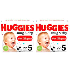 Huggies Snug & Dry Baby Diapers, Size 5 (27+ lbs), 22 Ct (Pack of 2)