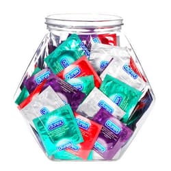 Durex Condom Fish Bowl Natural Rubber Latex Bulk Condoms, 144 Count, a Variety Pack Assortment of Ultra Fine & Lubricated Condoms for Men