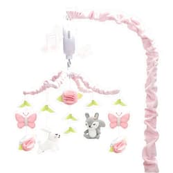 NICEMER Baby Crib Mobile for Girls, Soft Knitted Woodland Characters Rabbit Squirrel, Pink and White Nursery Decor, Calming Soother with 12 Lullabies Essential and Perfect Gift for Girls