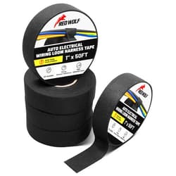 RED WOLF Wire Harness Tape 1 Inch 50 FT High Temp Wiring Loom Harness Self-Adhesive Felt Cloth Electrical Tape for Automotive Engine Electrical No Residue Fabric Insulated Black 5 Rolls