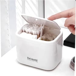 HOMEGYMFREE Pop-Up Q-Tip Holder & Cotton Pad Dispenser, Wall Mounted or Countertop Bathroom Organizer Box, Automatic Lifting Storage for Cotton Swabs, Hair Ties, Floss, Dustproof 4-Grid Vanity Container(White)