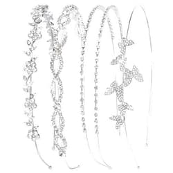 Wecoe 4 Pack Silver Rhinestone Headband Flower Girl Bridal Wedding Headband Crystal Headpiece Flower Leaf Butterfly Metal Headband Little Girls Kids Crown Tiara Hair Accessories For Women Girls Gifts