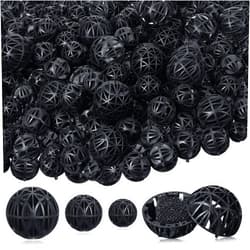 Cunno 200 Pcs Bio Balls Pond Filter Media Black Aquarium Bio Media with Sponge 50 Pieces Each for 0.6 Inch and 1.5 Inch, 100 Pieces for 1 Inch for Fish Tank Aquarium Pond Filter Media