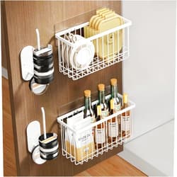 Mustorn 4 Pack Adhesive Cabinet Door Organizer, Lid Organizers Inside Cabinet Food Container/Tumbler Lid Organizer and Storage Cup Lids Holder for Kitchen & Bathroom Wall Mounted(White)