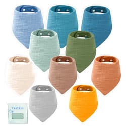 Yoofoss Muslin Baby Bibs 10 Pack Bandana Bibs 100% Cotton 6-Layer Soft Absorbent Drool Bibs for Boys and Girls