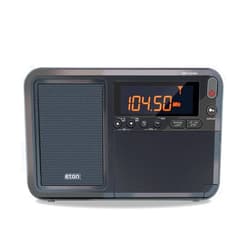 Eton - Elite Traveler AM/FM/LW/Shortwave Radio with RDS & Custom Leather Carry Cover, 500 Station Memory, Sleep Timer, Local/World Time Setting, Snooze Function, Orange LCD Display, Earphone Jack
