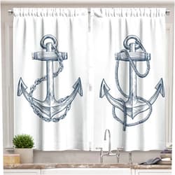 Ambesonne Anchor Kitchen Curtains, Vintage Sketch Nautical Element Ship Sailing Travel Theme Chain Rope, Window Drapes 2 Panel Set for Kitchen Cafe Decor, 55