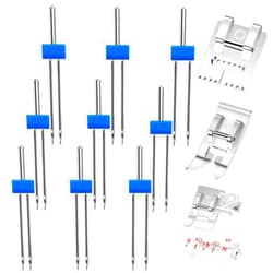 SINSETU 9 Pieces Twin Needles Double Needles with 3 Pieces Different Presser Foot for Household Sewing Machine, 3 Size 2/90 3/90 4/90 with Plastic Box