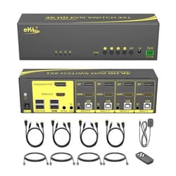 eKL Dual Monitor HDMI+DisplayPort KVM Switch 4 in 2 Out Extended Display 4K@60Hz 4:4:4 with Audio and USB 2.0 Hub Sharing PC Monitors One Set of Keyboard and Mouse Switcher