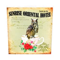 Evans1nism Rustic Owl Sunrise Oriental Hotel Wood Signs Red Pink Rose Floral Wood Plaque Spring Flower Retro Chic Pictures Hanging Sign for Home Laundry Bathroom Housewarming Gift 12x12in