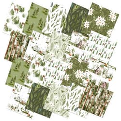 Hahafelt 10 Pcs Watercolor Forest Quilt Fabric Bundles 18 x 22 Inch Vintage Green Christmas Tree Flower Deer Fat Quarter Xmas Rustic Quilting Patchwork for DIY Handmade Sewing Crafting