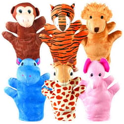 XIPEGPA 6 PCS Hand Puppets Set Animal Plush Puppet Elephant Tiger Giraffe Monkey Lion Hippo for Storytelling Playing Teaching Shows Playtime Schools Birthday Party Favor Supplies